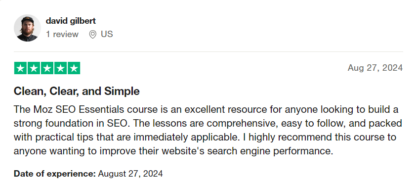 MOZ SEO Essentials - SEO Course User Reviews